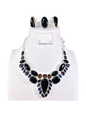 Black Onyx 925 Large Gemstone Necklace & Bracelet